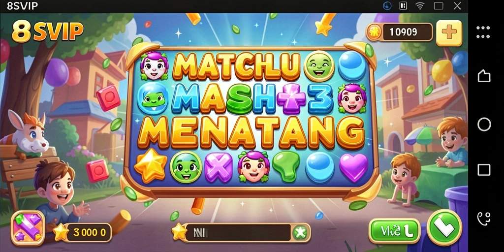 Tampilan gameplay Match-3 yang menawan dan penuh warna.