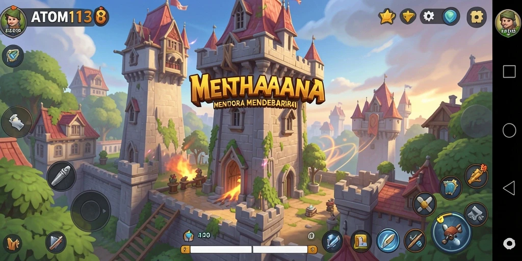 Tampilan gameplay seru dari ATOM138 menampilkan pertahanan menara yang epik.