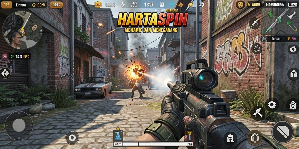 Gameplay seru HARTASPIN dengan aksi menegangkan.