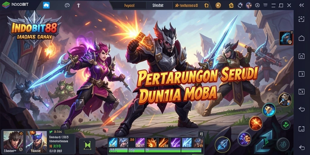 Tampilan aksi seru dalam gameplay MOBA INDOBIT88.