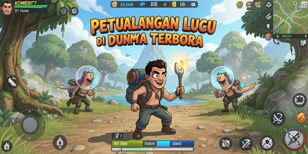 Tampilan gameplay menarik di dunia terbuka KOMEDI77 yang penuh tawa.