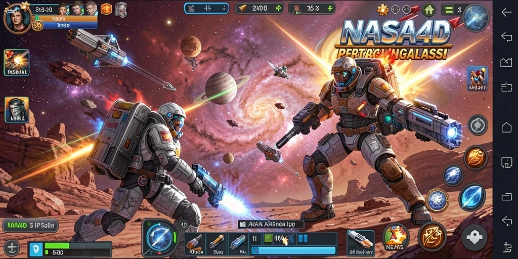 Tampilan menegangkan dari gameplay NASA4D dalam pertempuran luar angkasa.