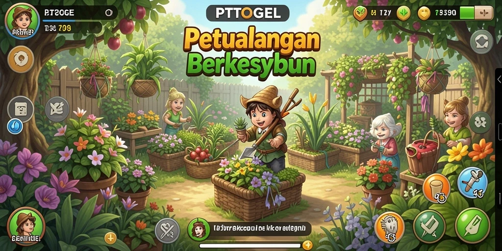 Tampilan gameplay seru dalam PTTOGEL yang menunjukkan aktivitas berkebun.