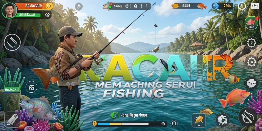 Screenshot gameplay RAJACAIR yang menampilkan aksi memancing seru.