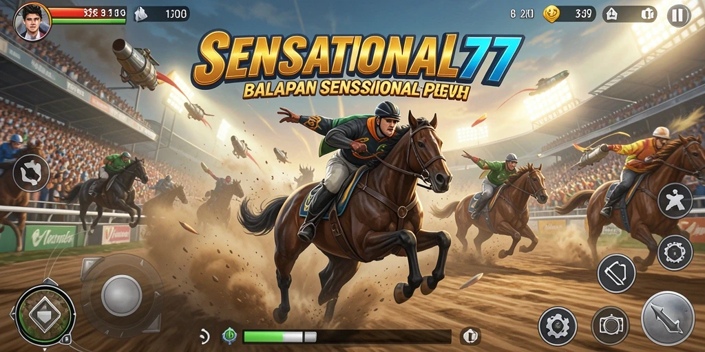 Screenshot menampilkan aksi balap mendebarkan di SENSATIONAL77.