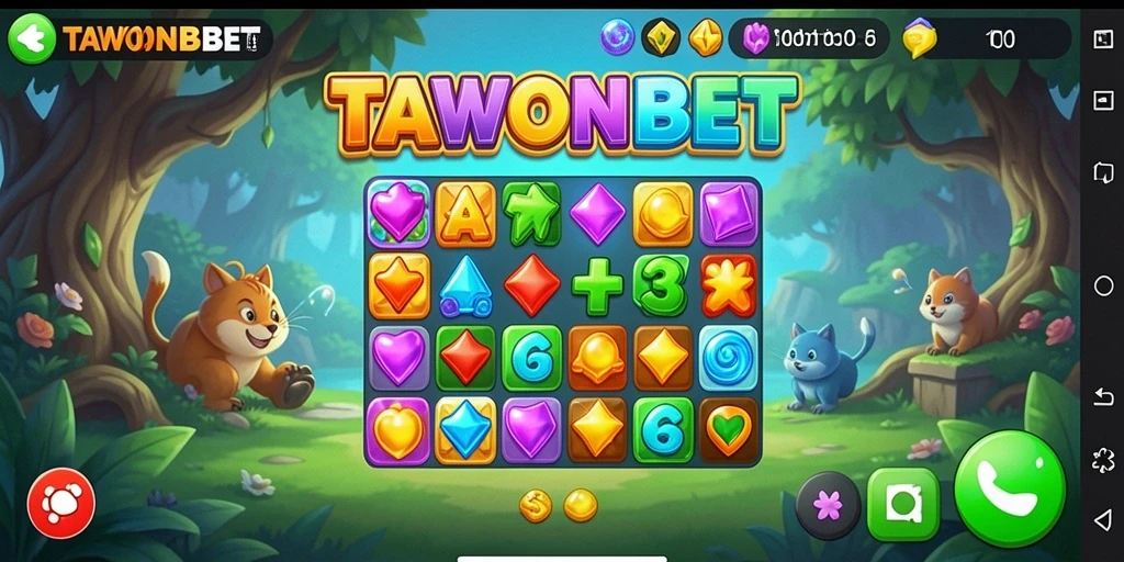 Tampilan menarik dari gameplay Match-3 TAWONBET.