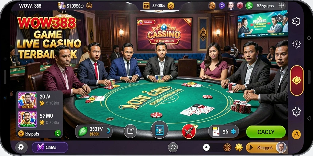 Screenshot WOW388 menampilkan dealer profesional dan suasana permainan yang mendebarkan.