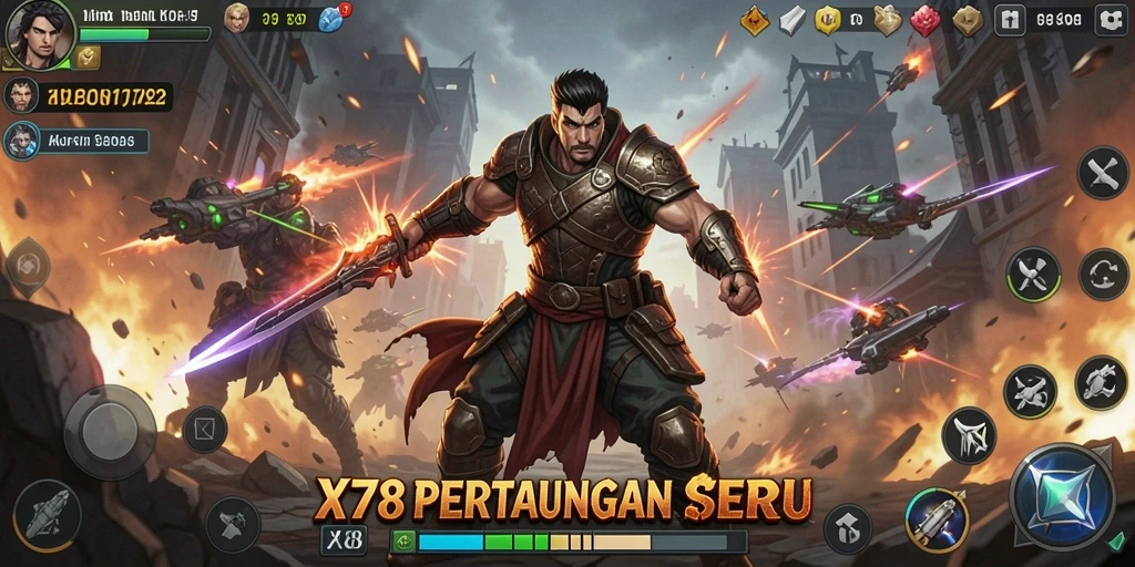 Screenshot X78 menampilkan aksi pertarungan yang intens dan karakter dinamis.